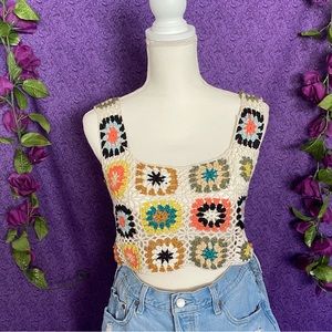 Knitted, grandma squares, cropped top! :)🤍